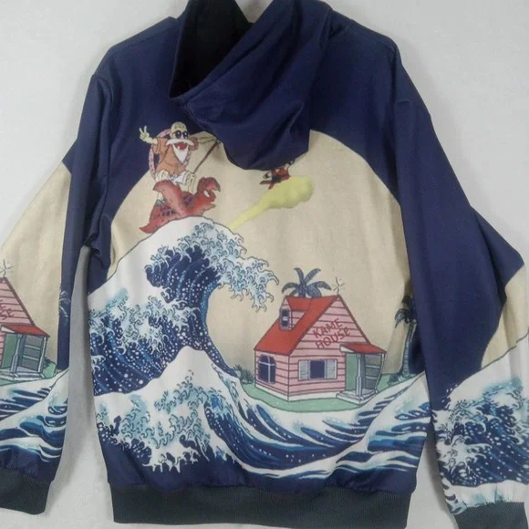 DBZ Kid Goku And Master Roshi Hoodie Mens Large Surfing To Kame House Zip Up - Picture 3 of 7